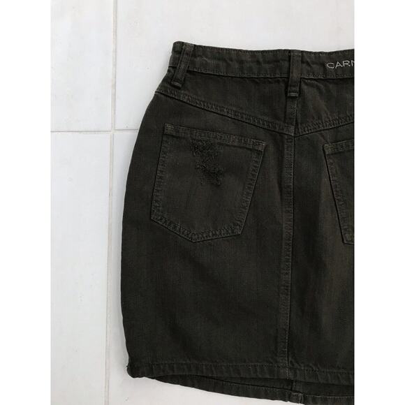 Carmar Distressed A-Line Cotton Denim Jean Mini Skirt Olive - Picture 10 of 10